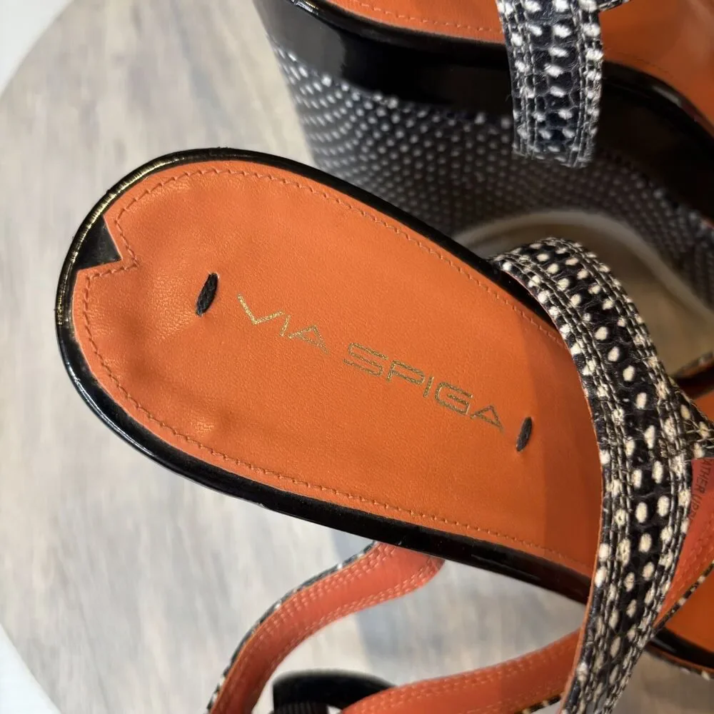Via Spiga Aubrey Platform Wedge Open Toe Sandal Leather Snakeskin Size 10 M‎